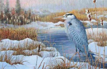 動物 Painting - 水の中の鳥 冬 雪